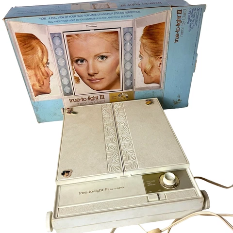 VTG Make Up Mirror True To Light III Clairol 1971 + Box Instruction Manual WORKS Cover