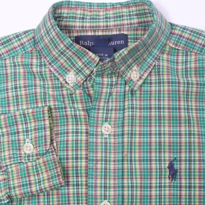 Polo Ralph Lauren Plaid Button Down Shirt Long Sleeve Cotton Green Size 4 - Flaw - Picture 1 of 7