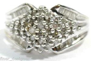 Ladies heavy cocktail 10K white GOLD cluster Diamond wedding fine Ring band VTG - Picture 1 of 7