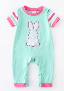 Baby Bunny Rabbit Applique Romper, Spring, Easter, Summer Romper With Bunny Tail - Picture 1 of 8