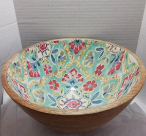 Mango Wood Bowl India Medium "9x6.5" Enamel Coating No high Temperature Use - Picture 1 of 7