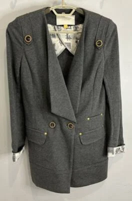 Chaqueta Blazer Larga Tejida Gris Leifsdottir Detalle de Botones Forro en Contraste Talla XS Foto 1 de 4