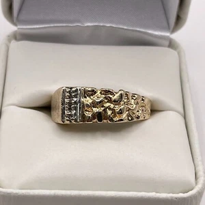 MENS ESTATE 10 KT GOLD NUGGET RING W/NATURAL DIAMONDS W/BOX SIZE 11.5 5 GRAMS - Imagen 1 de 7
