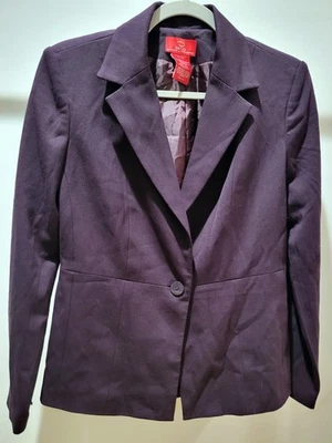 Blazer TIE-BACK Oscar por Oscar De La Renta Botón Único Berenjena/Púrpura Forrado 6 Foto 1 de 4