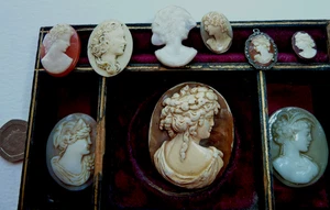 8 Vintage Unmounted Cameos and one cameo brooch - Picture 1 of 8