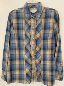 Blusa Pendleton Manga Larga A Cuadros Botones Volantes Frontales Talla L De Colección - Imagen 1 de 5