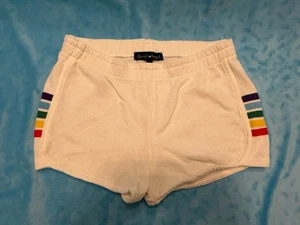 Vintage Derek Heart Shorts Damen S weiß Sweats Mini Micro Pride Regenbogen Booty Y2K - Bild 1 von 9