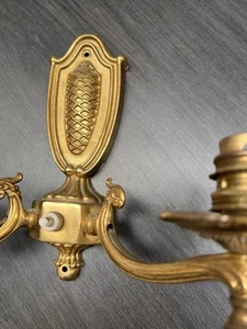 Pair Vintage Electric Art Deco Wall Lights Candle Brass Antique Edwardian Glass  - Picture 1 of 11