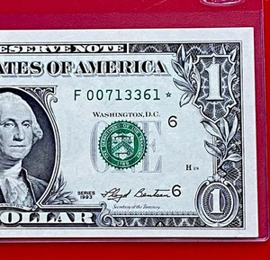 1993 STAR NOTE $1 DOLLAR BILL ( ATLANTA F ) UNCIRCULATED - Picture 1 of 3