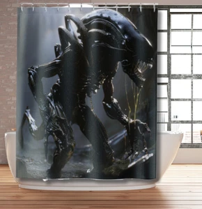 Alien Xenomorph Movie Shower Curtain | Horror Bathroom Decor, Gothic Fantasy - Picture 1 of 9