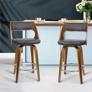 NEW MyBar Wooden Bar Stools PU Black/Wood Set 2pc - Picture 1 of 9