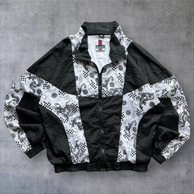 Vintage 90s Festive Baroque Black & White Colourblock Windbreaker Jacket, Unisex - Image 1 of 4