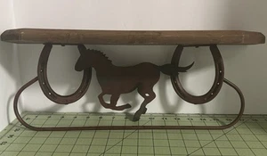 Homco Wood & Metal Horse Shoes Horse Wall Hanging Shelf Farmhouse Towel Rack - Picture 1 of 14