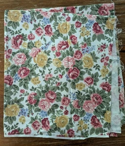 Vintage 80s 90s Cottage Floral Fabric Cotton Twill 62" Wide X 28" Piece Roses - Picture 1 of 9