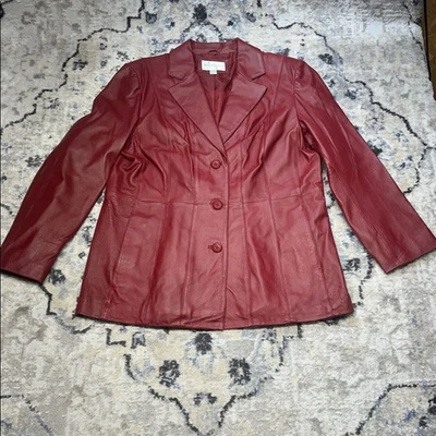 Worthington Women’s Red Genuine Leather Blazer Jacket XL – Soft Nappa - Classic - Image 1 of 4