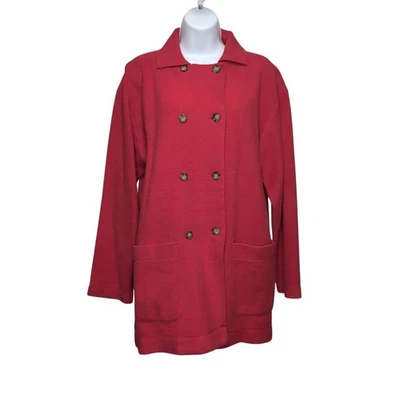 Jaqueta suéter feminina de lã vintage The J Peterman Co M vermelha bolsos com peito duplo - Imagem 1 de 4