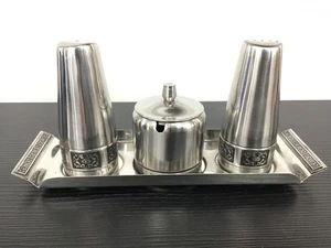 RETRO Wiltshire Burgundy Condiment Set - Salt Pepper Mustard & Tray  - Picture 1 of 6