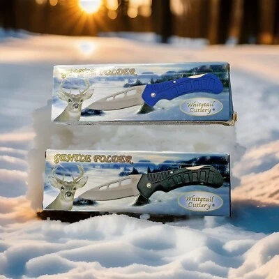 "Par de cuchillos de bolsillo de 7,5"" Carpeta suave cola blanca 1 negro 1 azul nuevo" Foto 1 de 4