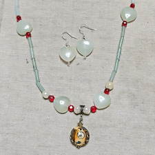 Handmade Real Jade Heart OOAK Aventurine 925 Necklace Earrings Set