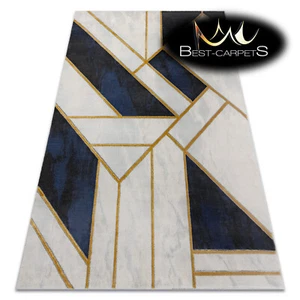 Exclusive Modern Rug "EMERALD" glamour geometric marble NAVY GOLD High Quality - Picture 1 of 12