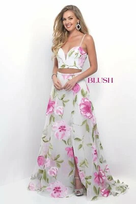 Blush Prom 2 Piece Dress 11231 Off White/Multi Size 8 - Image 1 of 3