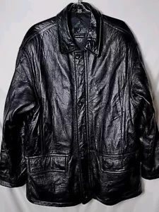 J. Ferrar Men L 42-44 Lambskin Full-Zip Black Leather Bomber Jacket Coat - Picture 1 of 9