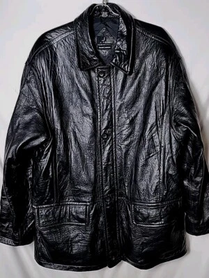Casaco bombardeiro J. Ferrar masculino L 42-44 pele de cordeiro zíper completo couro preto - Imagem 1 de 4