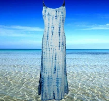 Women Casual Dress,  Tie Dye In Blue and White Summer Sleeveless Tank Dress S/M