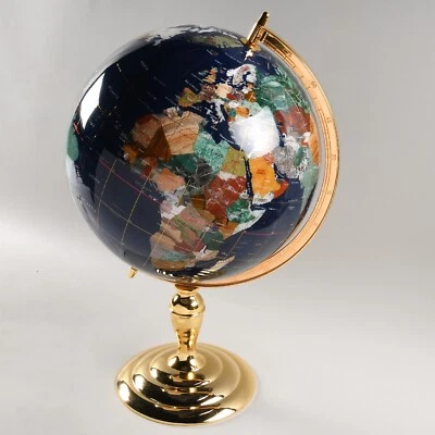 Globo terráqueo mundial de múltiples piedras preciosas de lapislázuli azul de 13" de diámetro Foto 1 de 2