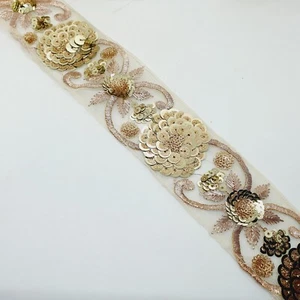 5.5cm Gold Glitter Sequin braid trim indian ribbon lace Applique - Picture 1 of 1