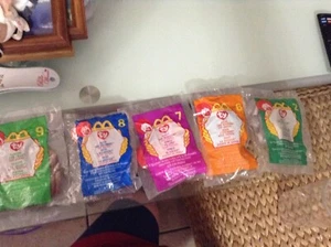 McDonalds Ty Beanie Babies 5 HAPPY MEAL TOYS VINTAGE 1990 RARE ANIMALS SEALED - Picture 1 of 8