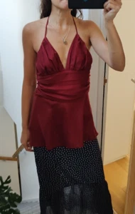100% Silk Red Camisole Halterneck Sleeveless Top M New Without Tags - Picture 1 of 8