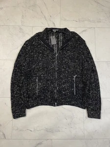 Chaqueta tejida de lana con cremallera cuello alto tejido abierto mezcla negra John Varvatos talla XXL NUEVA - Imagen 1 de 11