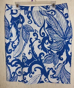 NEW! WOMENS attention FULLY LINED BLUE & WHITE PRINT SKIRT SIZE 16 - Picture 1 of 3