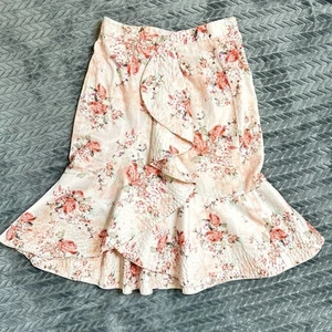 ANTONIO MELANI Peplum Floral Dress Lined Cottage Core Ruffle Corals Pinks - Picture 1 of 9