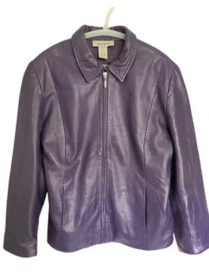 Alfani Genuine Leather Women Full Zip Purple Jacket Sz L - Image 1 of 4