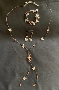 Brighton Halskette Armband Ohrringe Set Lariat Kordel Kupfer Vogel Silber Schmetterling - Bild 1 von 10