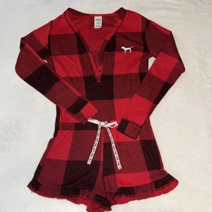 Victoria Secret Pink Pajamas Black And Red Small - Picture 1 of 7