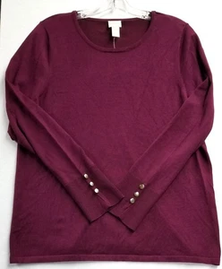 🔅 Chicos Rich Wine Long-Sleeve Top ~ Button Cuff Sweater ~ Size 2 Large ~ NWT - Picture 1 of 5