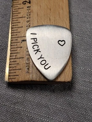 Guitar Pick Stainless Steel I Pick You Gift Love Heart A96 - Image 1 of 2