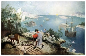 Fall of Icarus Bruegel mythological seascape galleon scene 1955 Abrams print - Picture 1 of 4