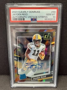 2023 Clearly Donruss Jayden Reed Auto RC Vintage Stripes 11/18 Jersey # PSA 10 - Picture 1 of 4