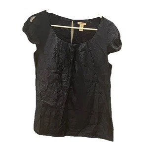 J.CREW Gathered Pintuck Neck Cap Sleeve Top Navy 12 Silk Cotton Blend Blouse - Picture 1 of 8