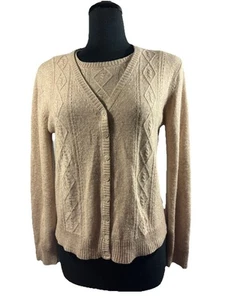 Vintage Liz Claiborne Sweater Set Beige Cable Knit Cardigan Silk/cashmere Med/Lg - Picture 1 of 7