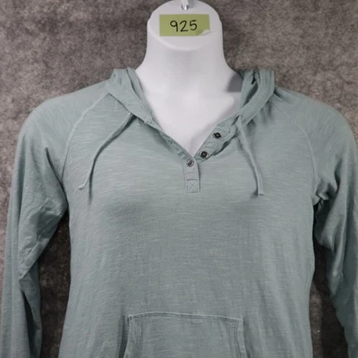 Columbia Sudadera con Capucha Mujer Mediana Verde Henley Pullover Ligero Slub Raglán Foto 1 de 4
