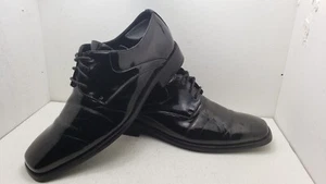 Stafford Shoes Mens 10.5M Lace Up Plain Toe Oxford 553-9571 Black Patent Leather - Picture 1 of 11