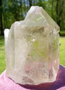 Large Natural Rutilated Quartz Crystal with Glyphs - Picture 1 of 17