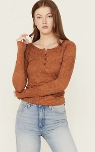 Shyanne Henley Shirt Western Womens XL Long Sleeve Southwest Burnout Print New - Picture 1 of 13