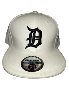 Detroit Black Script D on White Hat Cap Fitted 7 3/4 Kipa Brand Bill Sticker - Picture 1 of 13