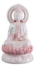 Festcool 12" Fine Porcelain Quan Yin Buddha Glory Sitting on a Lotus Statue, ...
